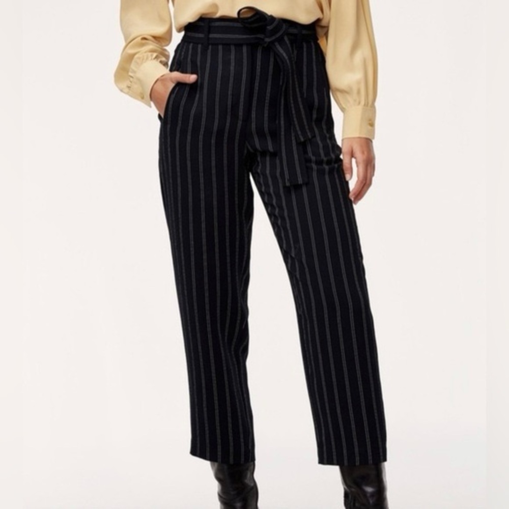 Aritzia Wilfred Tie Front Pants Size 8 Pinstripe Navy Professional Office